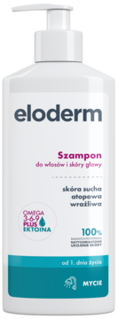 Eloderm Szampon do włosów i skóry suchej, atopowej, wrażliwej. Butelka z pompką, Omega 3-6-9, Ektoina.