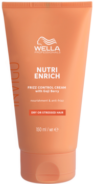 Pomarańczowa tuba Wella Invigo Nutri-Enrich Frizz Control Cream 150ml, z Goji Berry, na suche włosy, widok z przodu.