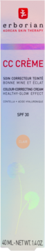 Erborian CC Crème Colour-Correcting Cream SPF 30, shade Clair, in a tall, light blue box.