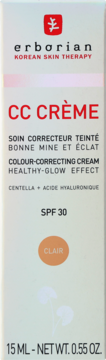 Front view of Erborian CC Crème SPF 30, color-correcting cream in Clair shade, 15ml box with red text.