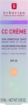 Erborian CC Crème SPF 30 Clair, 15ml, z Centella i kwasem hialuronowym, w pionowym opakowaniu.