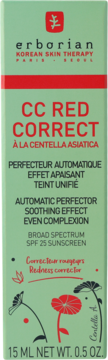 Erborian CC Red Correct, krem z Centella Asiatica, SPF 25, zielone pudełko z czerwonym tekstem, widok z przodu.