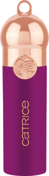 Róż w płynie Catrice Hollyglazing C02 Wine Not? w pionowej fioletowej butelce z miedzianą nakrętką i zawieszką.