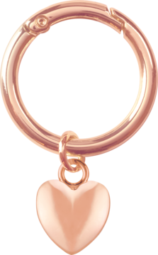 Kółko do zawieszek Catrice Hollyglazing Treasure Collector, metaliczny, różowo-złoty klips z sercem. Widok z przodu.