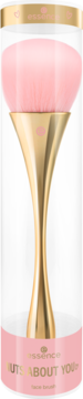 Pędzel Essence Nuts About You: różowe włosie, złota rączka z wcięciem, w przezroczystym opakowaniu.