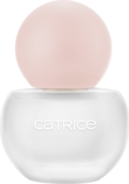 Baza pod makijaż Catrice Soft Blur Primer w matowej, szklanej butelce z różową kulistą zakrętką, widok z przodu.