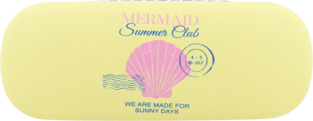 Eloy etui na okulary, żółte, z różową muszelką, napisem 'Mermaid Summer Club' i pieczęcią.