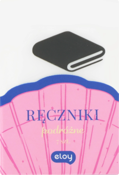 Eloy jednorazowe ręczniki podróżne, 7 szt., w białym opakowaniu z różową muszlą i ikoną ręcznika.