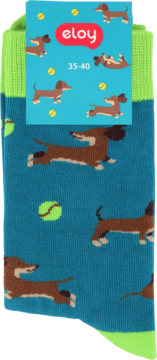 Skarpetki damskie Eloy, turkusowe, w radosne jamniki i piłki tenisowe, rozmiar 35-40.
