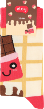 Skarpetki damskie Eloy r. 35-40 z wzorem: czekoladowy batonik z buźką na tle wafla. Różowo-brązowe.