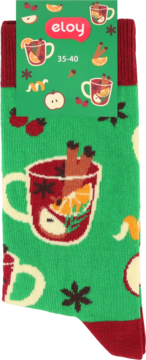 Skarpetki damskie Eloy zielone z bordowymi detalami, wzór zimowej herbaty z owocami, rozmiar 35-40.
