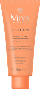Miya peachEFFECT balsam do ciała z beta-karotenem, pomarańczowa tubka dla naturalnego blasku, z zapachem brzoskwini.