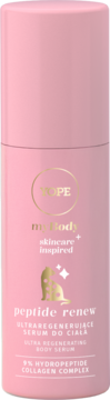 Różowa butelka Yope My Body Peptide Renew, ultra-regenerującego serum do ciała z 9% kompleksem kolagenowym, widok z przodu.