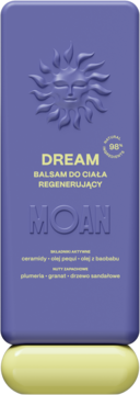 Fioletowy balsam do ciała DREAM MOAN, regenerujący, z ceramidami, naturalny, zapach plumerii.