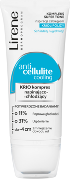 Biała tuba Lirene Dermoprogram Anti-Cellulite Cooling KRIO kompres, redukcja cellulitu, wygładzenie i ujędrnienie skóry.