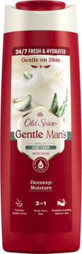 Old Spice Gentle Man's Aloe Rain body wash 3w1, czerwona butelka z głębokim nawilżeniem.