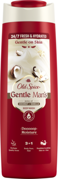 Old Spice Gentle Man's 400ml żel pod prysznic z kokosem i wanilią, czerwona butelka, widok z przodu.