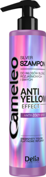 Cameleo Silver Szampon, iryzująca butelka z czarną pompką. Szampon niwelujący żółte odcienie włosów blond/siwych.
