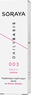 Białe pudełko Soraya DailyBasis 003 Snail Serum. Serum wygładzająco-ujędrniające ze śluzem ślimaka, przód.