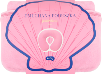 Eloy różowa poduszka podróżna dmuchana, w muszelkowym opakowaniu z napisem DMUCHANA PODUSZKA.