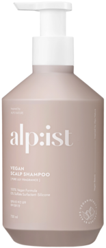 alp:ist Vegan Scalp Shampoo 300ml, beżowa butelka z białą pompką i logo, widok z przodu.