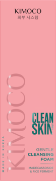 Różowe, podłużne opakowanie KIMOCO Clean Skin Gentle Cleansing Foam z Madekasozydem i fermentem ryżu.