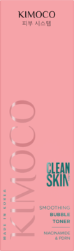 Różowy toner KIMOCO Smoothing Bubble, z niacynamidem i PDRN, pionowe opakowanie Made in Korea, Clean Skin.