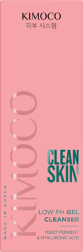 Różowy KIMOCO Clean Skin Low pH Gel Cleanser z fermentem drożdżowym i kwasem hialuronowym, widok z przodu.