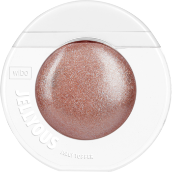 Wibo Jellyous, żelowy topper rose gold z drobinkami do oczu i twarzy, w białym okrągłym opakowaniu.