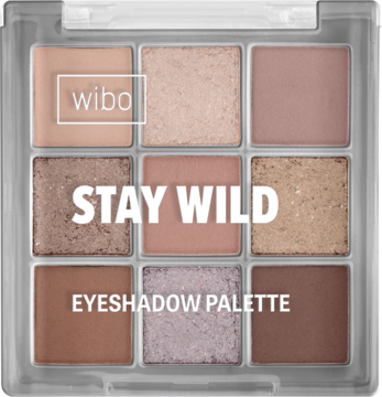 Paleta 9 cieni Wibo STAY WILD w beżach, brązach, różach; matowe i foliowe w przezroczystym opakowaniu.