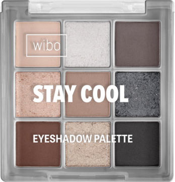 Paleta cieni Wibo Stay Cool, 9 chłodnych matowych i błyszczących cieni do powiek, widok z góry.
