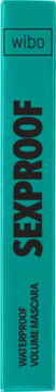Wibo SEXPROOF wodoodporny tusz do rzęs, turkusowe opakowanie z czarnymi napisami, pionowy widok.