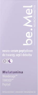 be.Mel neuro-serum peptydowe z melatoniną, jasnofioletowe opakowanie, do twarzy, szyi i dekoltu, na dzień i noc.