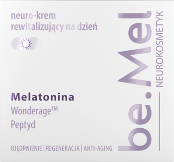 be.Mel neuro-krem rewitalizujący na dzień z melatoniną i peptydami, białe opakowanie, widok z przodu.