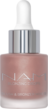 NAM Blonzing Drops Blush & Bronzer Mixer, brązujący róż w matowej butelce z kroplomierzem. Widok z przodu.