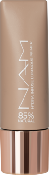Baza NARS Hydra Infuse Luminous Primer, beżowa tubka z miedzianą nakrętką, napis 85% Natural, widok z przodu.
