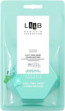 Miętowe opakowanie plastrów punktowych LAAB S.O.S. Take Away na niedoskonałości, 100 szt., z breloczkiem.