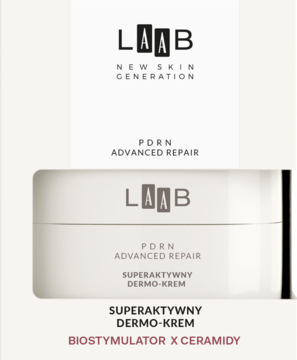 LAAB PDRN Advanced Repair Superaktywny Dermo-Krem, biały słoiczek z PDRN i ceramidami, widok z przodu.