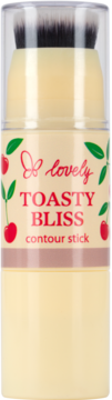 Kremowy bronzer Lovely Toasty Bliss w kremowym sztyfcie z wbudowanym pędzlem, dekorowany wiśniami.