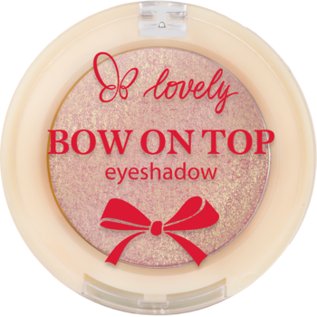 Okrągły cień do powiek So lovely BOW ON TOP, intensywny, metaliczny, w jasnoróżowo-złotym odcieniu. Beżowy kompakt.