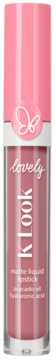 lovely K!LOOK matowa płynna pomadka z kwasem hialuronowym w różowej tubce, widok z przodu.