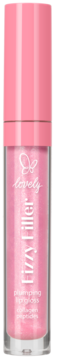 Różowy błyszczyk Lovely Fizzy Filler, plumping lip gloss z peptydami, w przezroczystej tubce, widok z przodu.