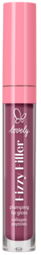 Powiększający błyszczyk Lovely Fizzy Filler, odcień śliwkowy, z kolagenem i różową nakrętką, widok z przodu.