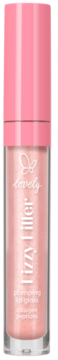 Lovely Fizzy Filler plumping lip gloss w przezroczystej tubce z różową nakrętką, widok z przodu.