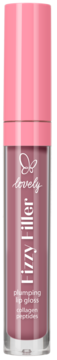 Lovely Lizzy Filler, różowy błyszczyk powiększający z kolagenem, w przezroczystej butelce z różową nakrętką.