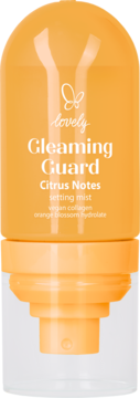 Pomarańczowa mgiełka Lovely Gleaming Guard Citrus Notes, setting mist z wegańskim kolagenem, widok z przodu.
