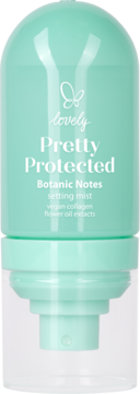 Miętowa mgiełka utrwalająca makijaż Lovely Pretty Protected Botanic Notes z wegańskim kolagenem, widok z przodu.