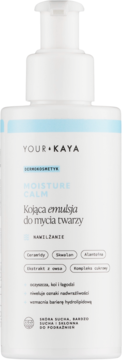 YOUR KAYA MOISTURE CALM Kojąca emulsja do mycia twarzy, biała butelka z pompką, widok z przodu.