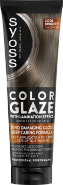 Syoss Color Glaze Cool Brunette toner, czarna tubka z lamination effect do 8 myć, widok z przodu.