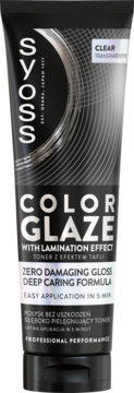 Syoss Color Glaze Clear transparentny toner, czarna tuba z efektem laminacji i połyskiem, widok z przodu.